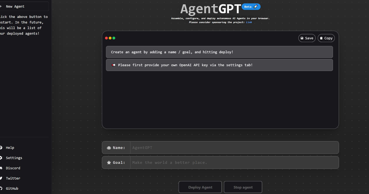 AgentGPT screenshot 1