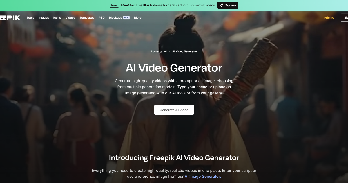 Freepik AI Video Generator screenshot 1