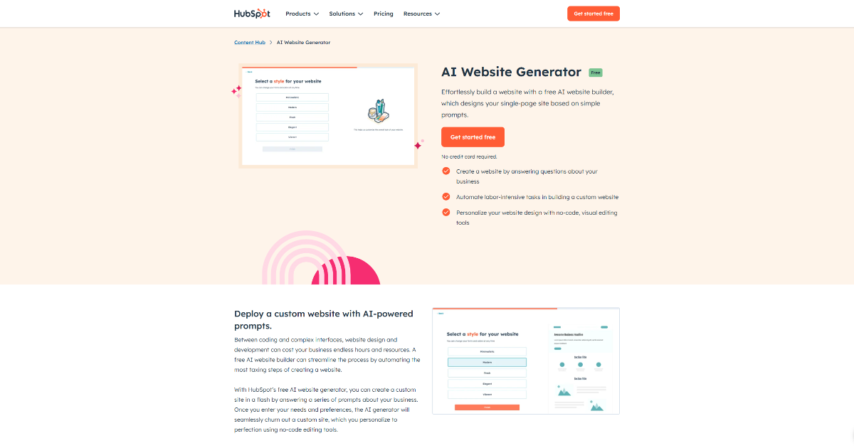HubSpot AI Website Generator screenshot 1