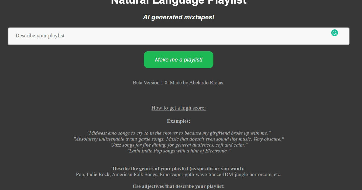 Natural Language Playlist screenshot 1