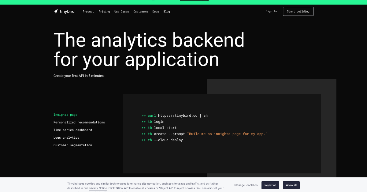 Tinybird screenshot 1